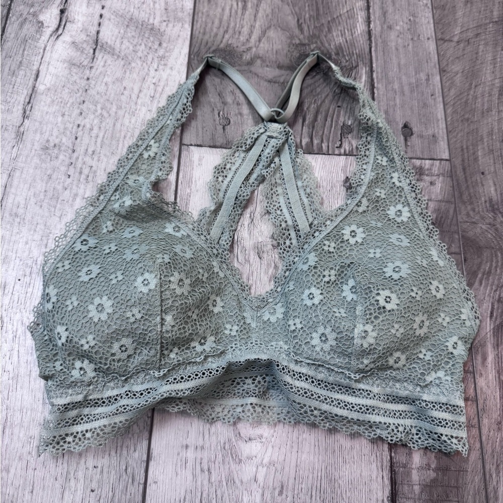 Victorias Secret V-Neck Halter Sage Green Small (no Tag) Bralette Floral Lace